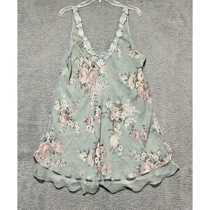 Ladies Light Blue Nightgown With Embroidery Size XL Short Flowy‎ Floral